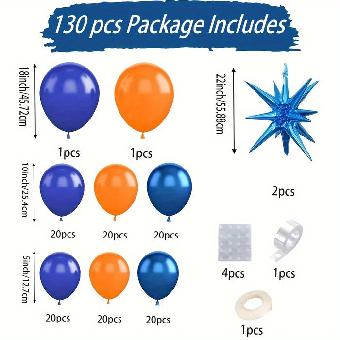 130Pcs Blue Orange Balloon Arch Set Suitable For Outer Space Theme Birthday Party Graduation Decoration Daily Decoration