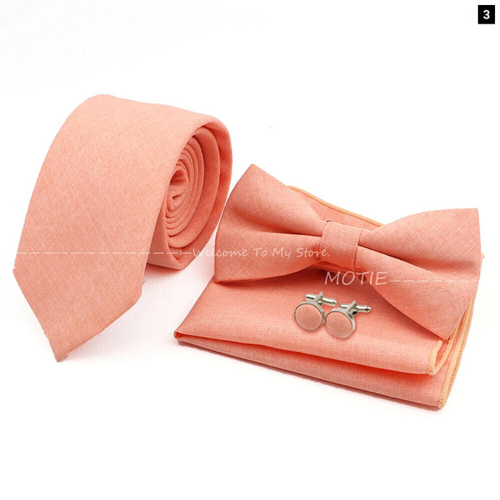 27 Colour Tie Set Classic Cotton Pocket Square Cufflink And Bowtie For Mens Wedding Party Accessories