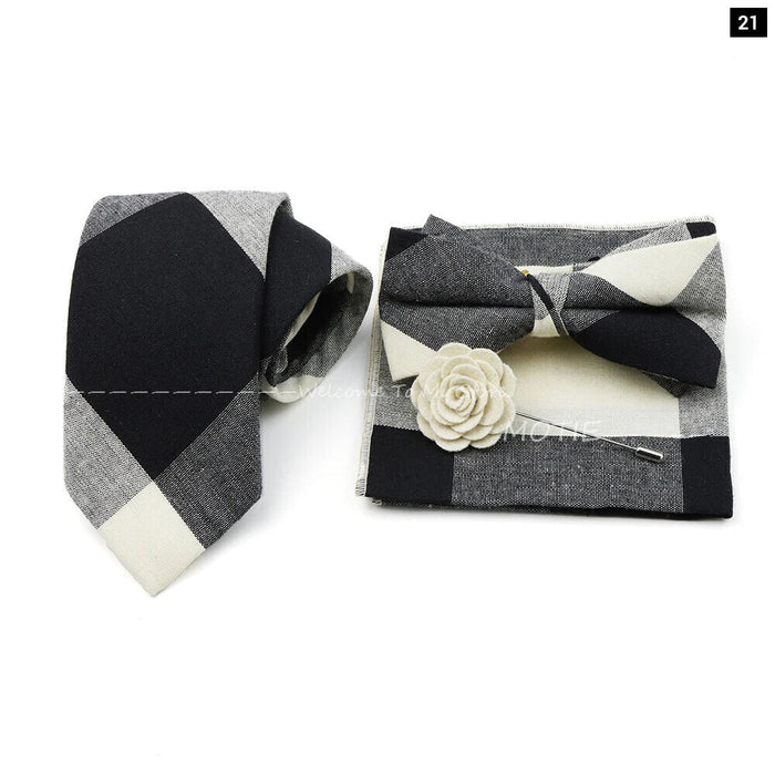 Classic Cotton Striped Necktie Set For Groom Business Or Wedding