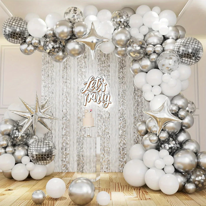 151 Silver Stars Disco Ball Balloon Arch Kit Suitable For Birthday Parties Weddings Engagements And Other Occasions Decoration