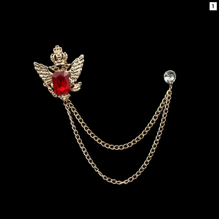 Retro Shirt Suit Brooch Red Blue Rhinestone Lapel Pin For Men