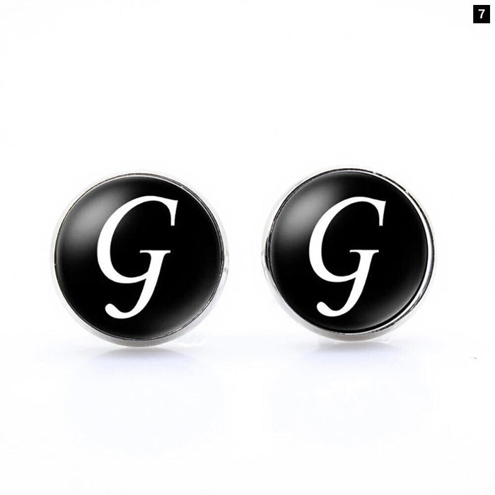 Classic Black Cufflinks For Groom Business 26 Letters Initials Gift