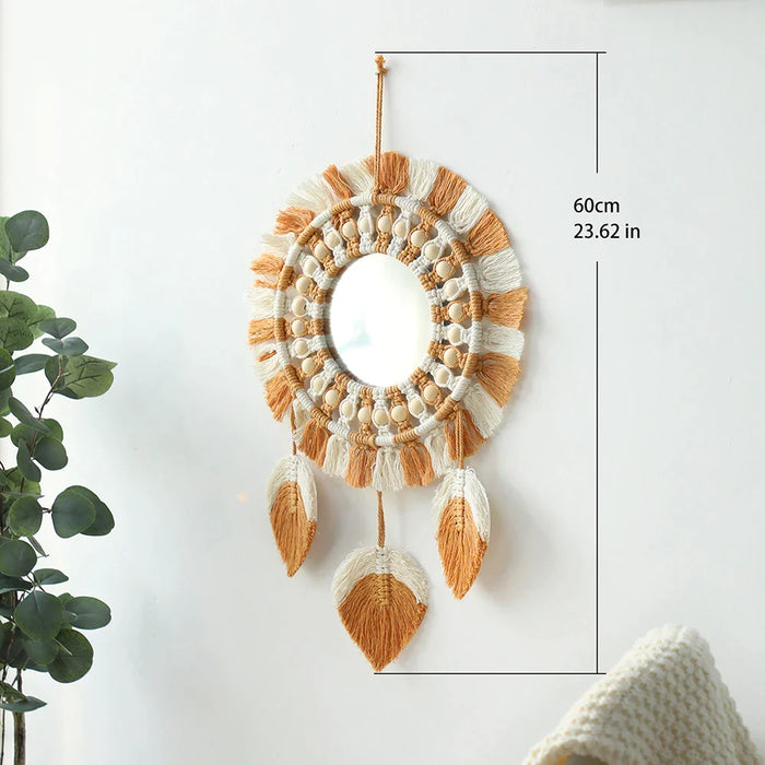 Round Macrame Fringe Mirror For Home Decor