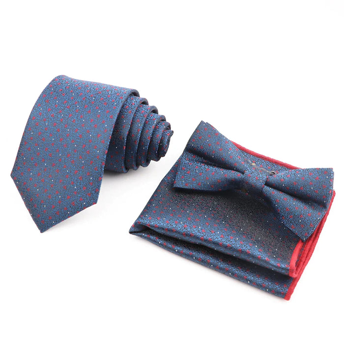 Red Plaid Tie Set Classic Handkerchief Bowtie For Business Wedding Party Mens Gift