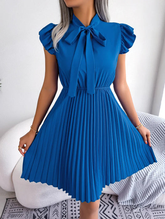 Chic Summer Bow Ruffle Dress with Short Sleeves