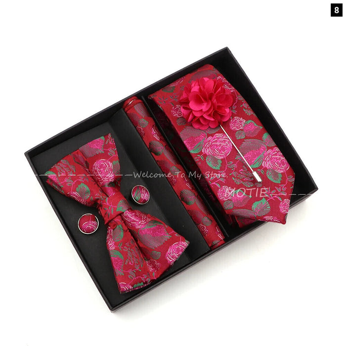 Floral Tie Set Novelty Design With Box For Parties And Business