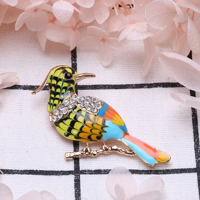 Enamel Hummingbird Lapel Pin Rhinestone Parrot Brooch