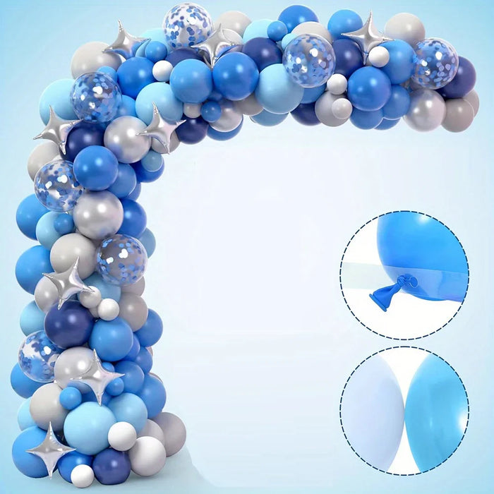 126Pcs Ocean Themed Shark Balloon Garland Arch Set - Birthday Party Blue And White Round Balloon Indoor And Outdoor Decoration