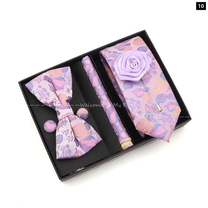 Floral Tie Set Novelty Design With Box For Parties And Business