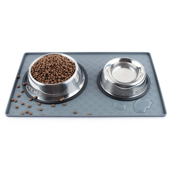 Silicone Pet Food Mat Non Slip Waterproof Raised Edges No Spill Bowl Tray