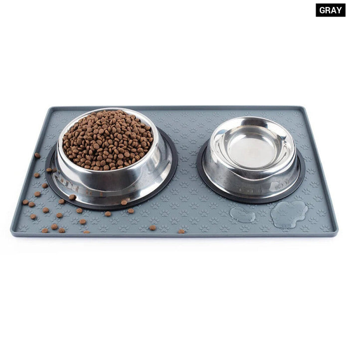 Silicone Pet Food Mat Non Slip Waterproof Raised Edges No Spill Bowl Tray