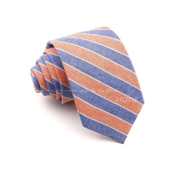 Classic Plaid Striped Cotton Necktie Blue Pink For Business And Weddings