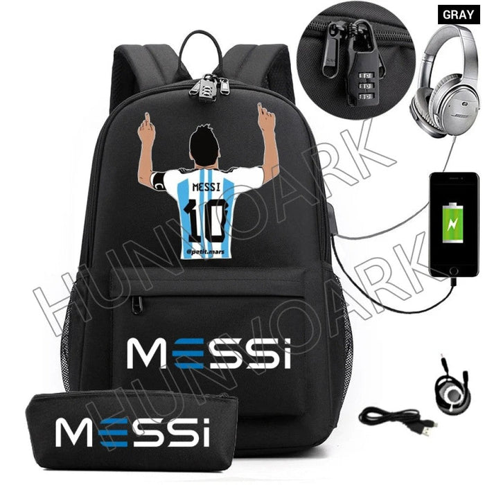 Unisex Messi Casual Computer 15.6 Inch Laptop Light Anti Theft School Bag 2Pcs