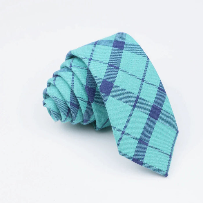 Mens Soft Cotton Striped Plaid Tie Blue Pink Business Wedding Accessory