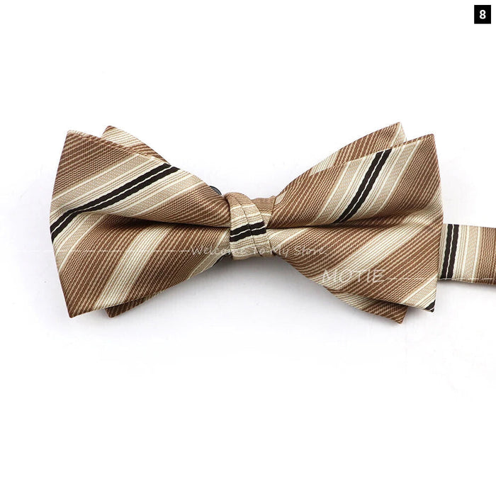 Brown Striped Bowtie For Weddings And Parties