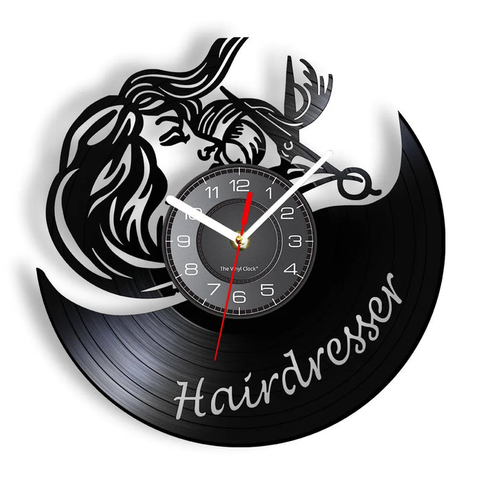 Retro Vinyl Record Wall Clock For Hairdressers