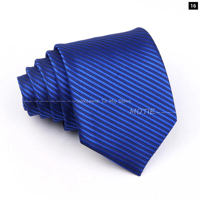 Striped Necktie For Weddings And Business Black Blue 100% Polyester