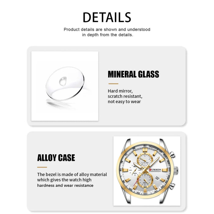 Multifunction Quartz Wristwatch With Sub-Dials Stainless Steel Bracelet Clock Diameter 44Mm