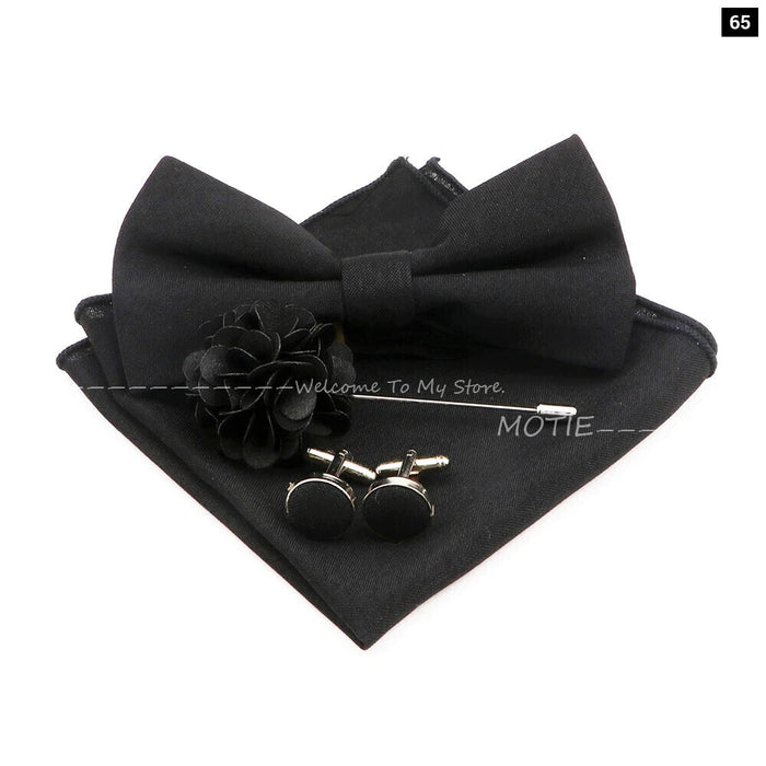 Classic Bowtie Set With Handkerchief Cufflink And Brooch