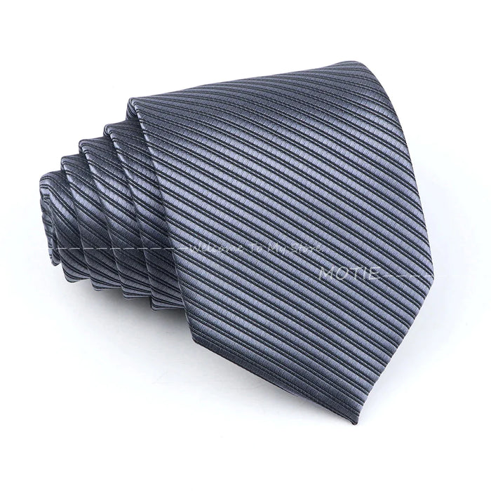 Striped Necktie For Weddings And Business Black Blue 100% Polyester