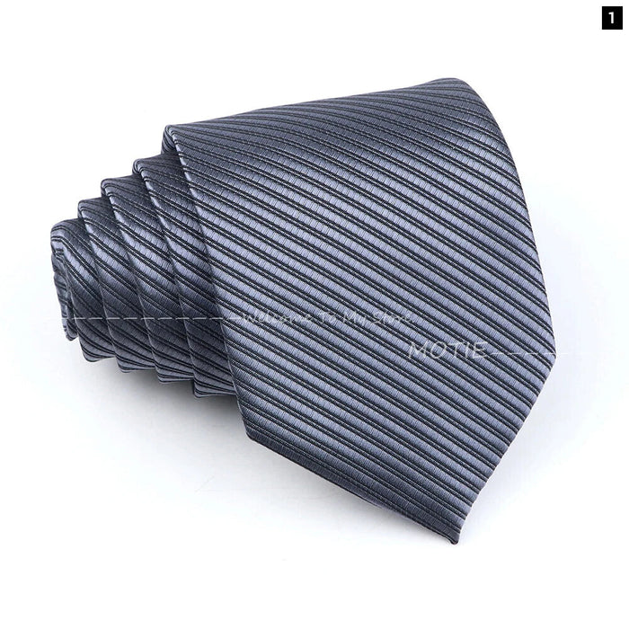 Striped Necktie For Weddings And Business Black Blue 100% Polyester