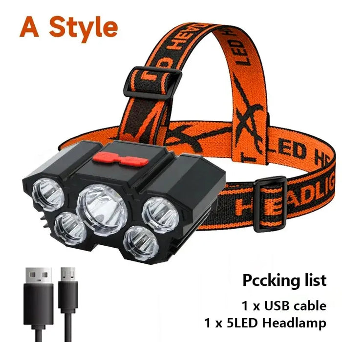 5 Led Rechargeable Flashlight With Built In 18650 Battery Strong Light For Camping Fishing And Adventure