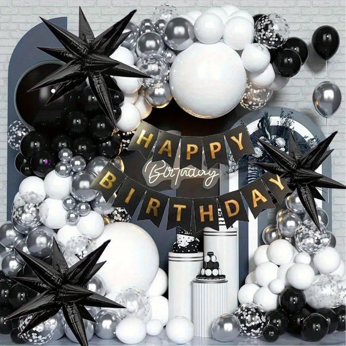 1Pc / 139Pcs Black And White Silver Balloon Garland Arch Set For Birthday Parties New Year'S Anniversary Winter Party Decorations
