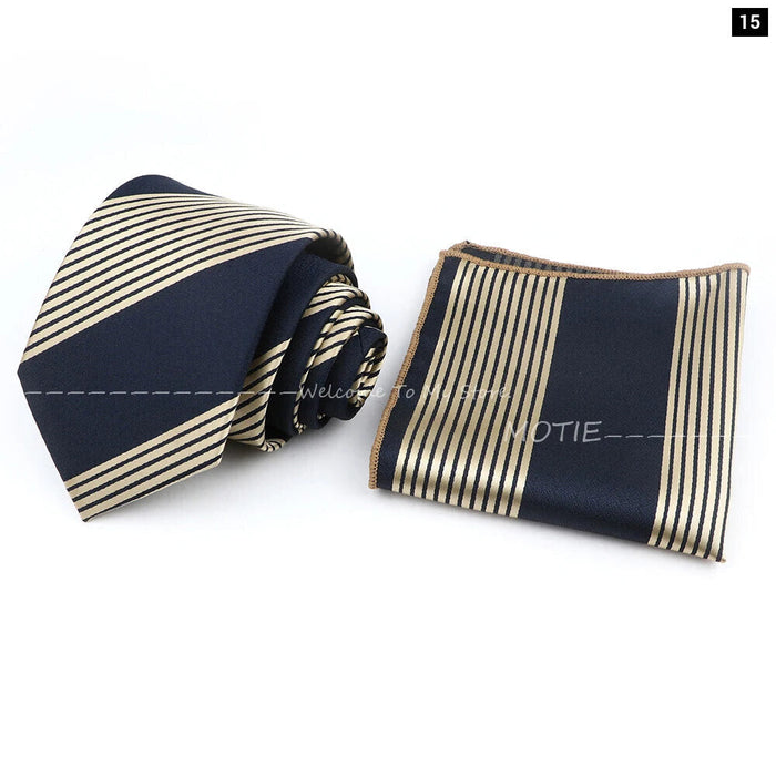 Grey Blue Striped Tie Set For Weddings And Daily Wear