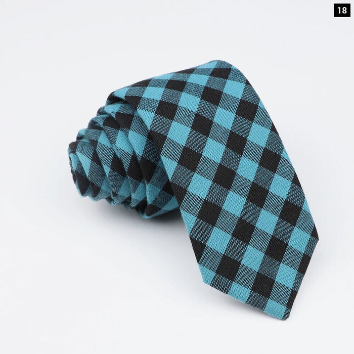 Mens Soft Cotton Striped Plaid Tie Blue Pink Business Wedding Accessory