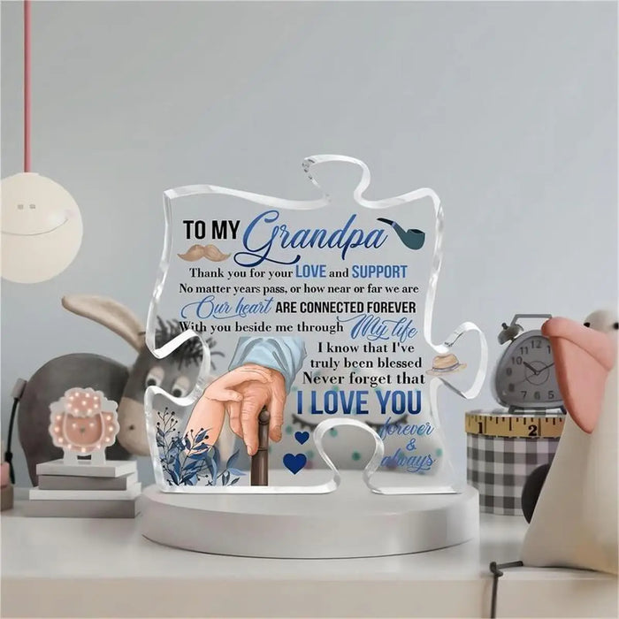 Grandpa Puzzle Acrylic Plaque Clear Table Decor For Fathers Day Or Birthday