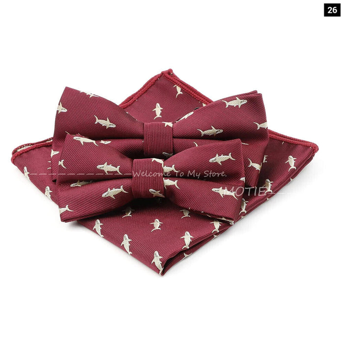 Cartoon Insect Bowtie Set Red Floral Brooches For Men