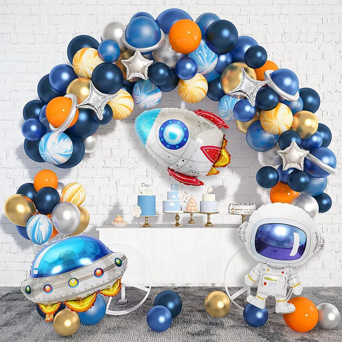 106Pcs Space-Themed Birthday Party Set Astronaut Anomalous Balloon Night Blue Silver Orange Birthday Balloon Decoration