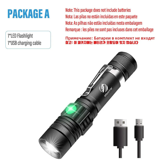 Zoomable High Power Led Flashlight With Usb Charger