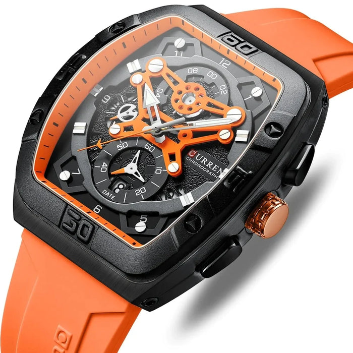 Casual Sports Multi Function Silicone Straps Luminous Hands Curved Mirror Rectangular Watches