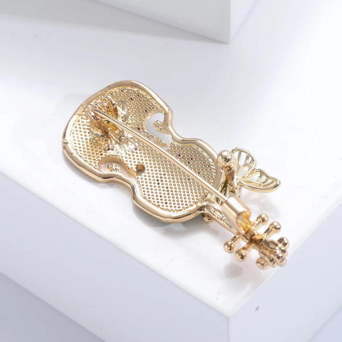 Charming Enamel Violin Brooch Pin With Butterfly Womens Fashion Accessory