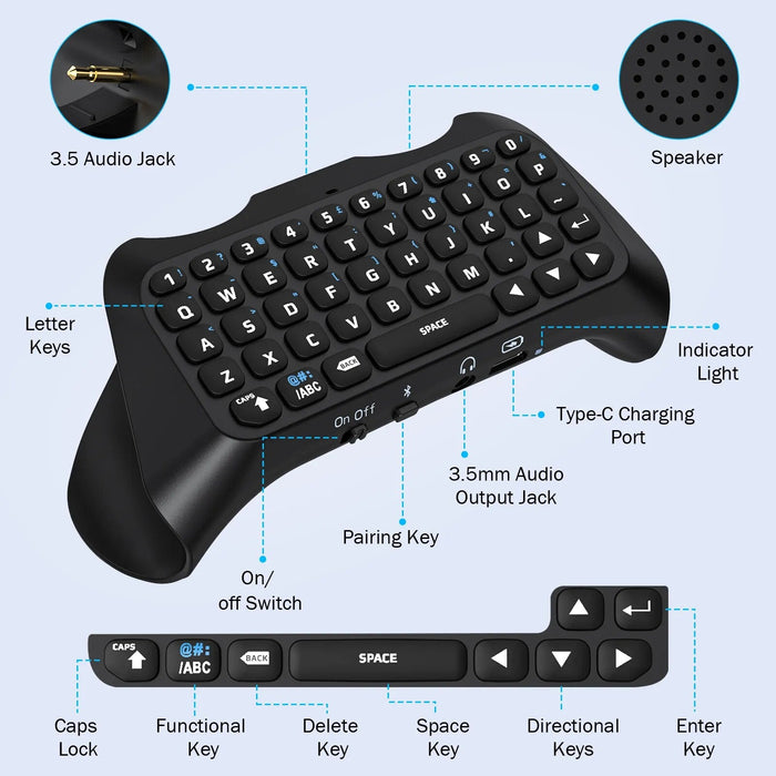 Bluetooth Wireless Mini Keyboard Chatpad for Playstation 5 Controller