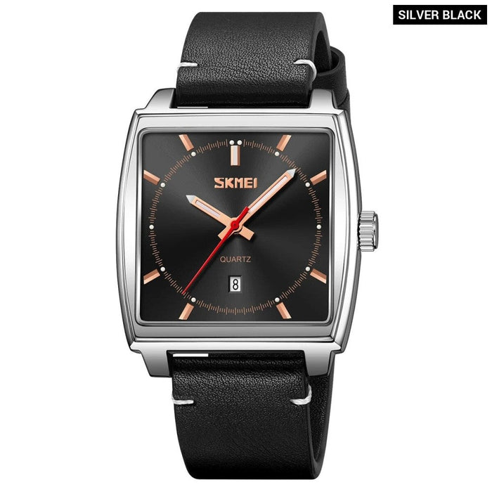 Men's PU Band Leather Analog Display Quartz 3ATM 30M Water Resistant Silver Wristwatch