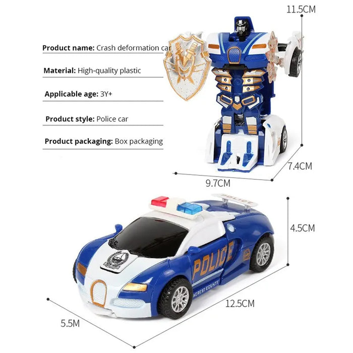 Transforming Police Car Toy For Boys Blue Inertia Impact Design