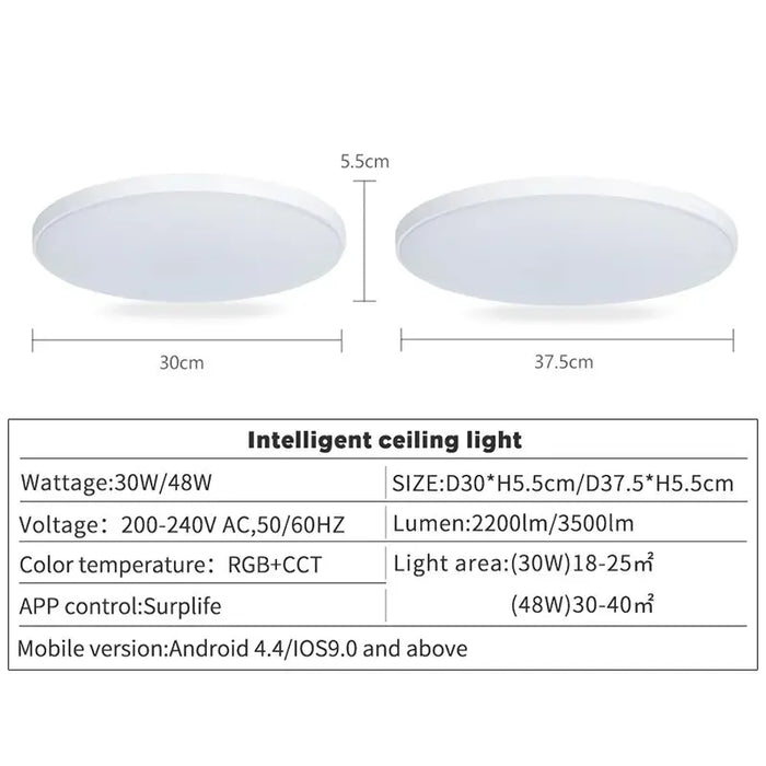 Smart Ceiling Lamps 220V 30W 48W Rgb Cct Led Lights Wifi Voice Control