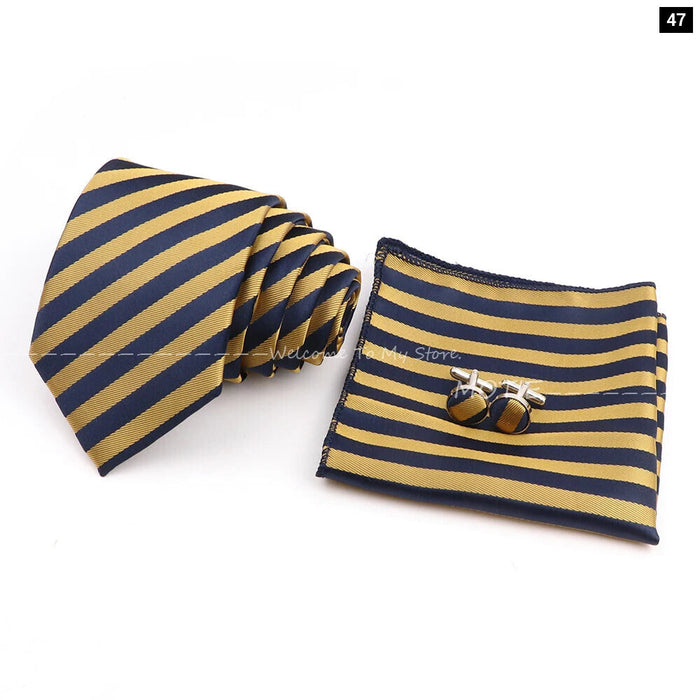 Blue Striped Tie Set For Weddings And Parties