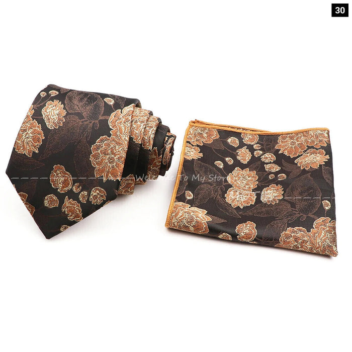 Floral Pocket Square Tie Set For Weddings Parties And Daily Wear