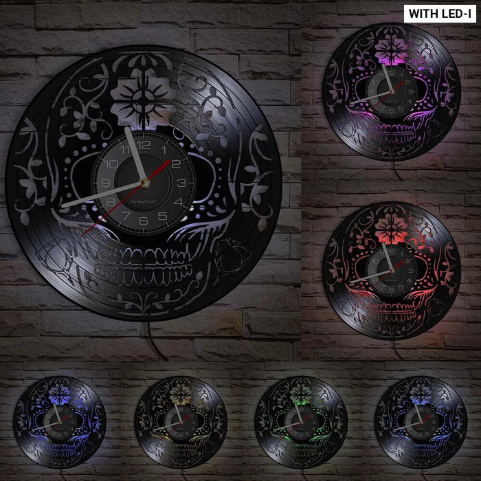 Dark Skull Vinyl Record Wall Clock