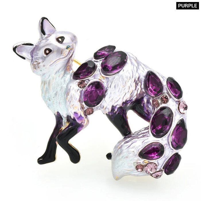 Enamel Crystal Fox Brooch Animal Pin