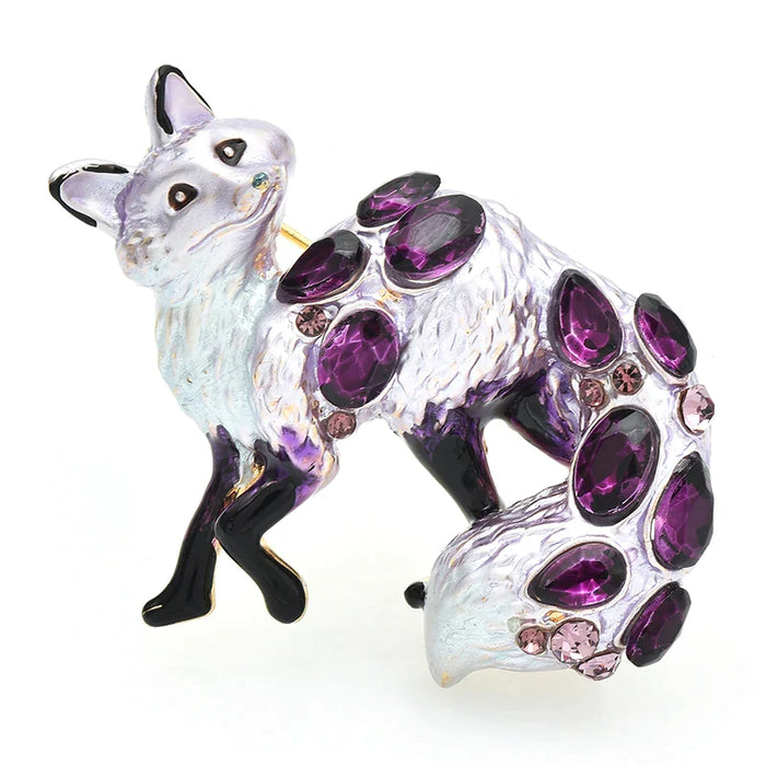 Enamel Crystal Fox Brooch Animal Pin