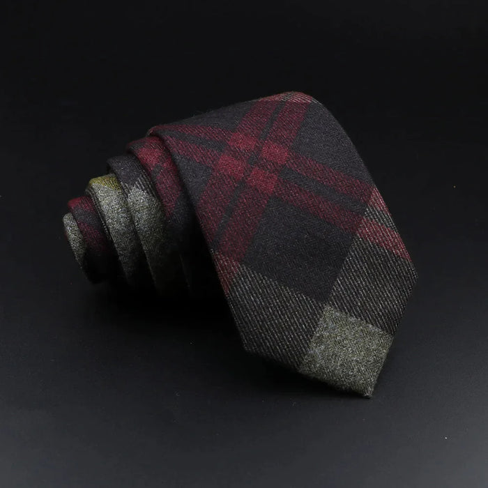 Handmade Mens Plaid Tie Black Grey Red Cotton Wool Wedding Business Party Gift Accessory