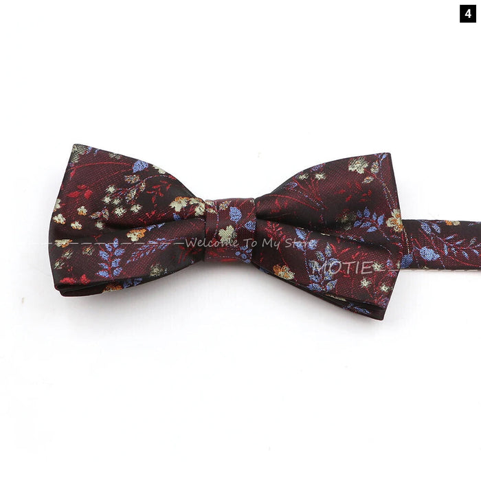 Floral Bowtie For Men Red Polyester Wedding Party Accessory