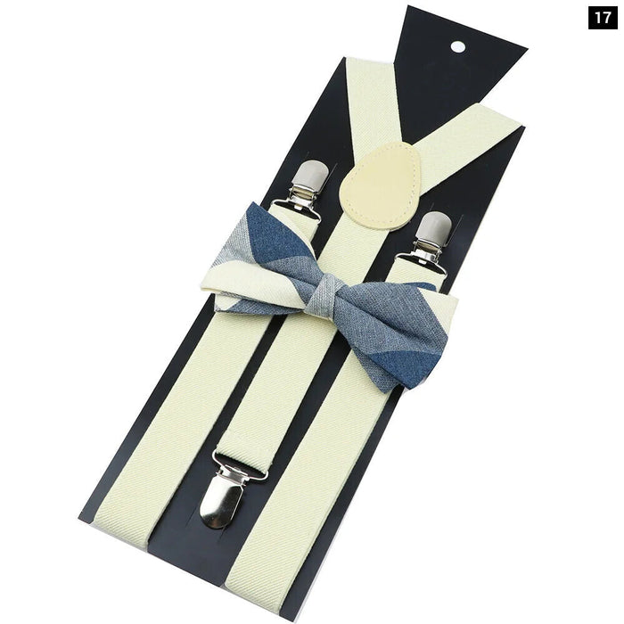 Cotton Plaid Bowtie Suspenders Set For Weddings