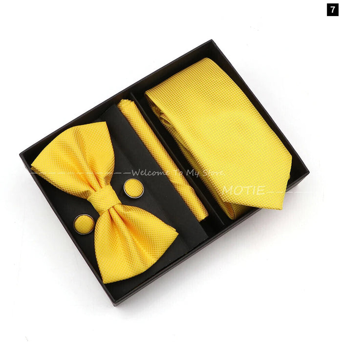 Premium Striped Tie Set Box Necktie Bowtie Handkerchief Cufflinks For Weddings And Suits