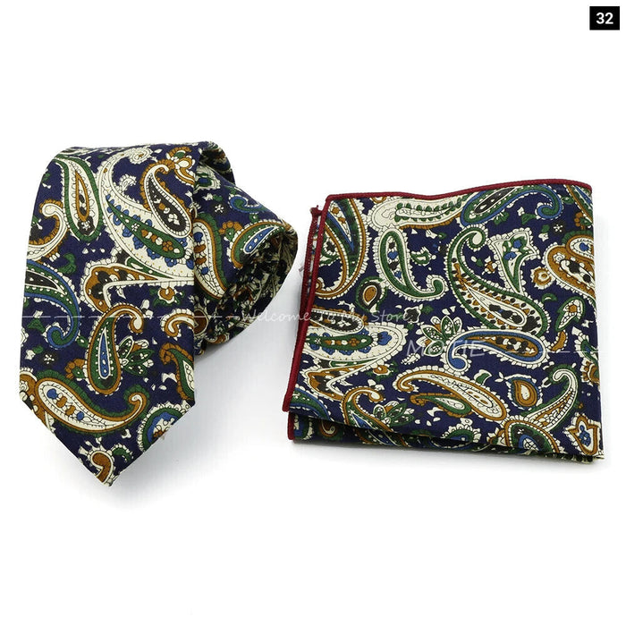 Floral Cotton Ties And Pocket Square Set For Business And Weddings