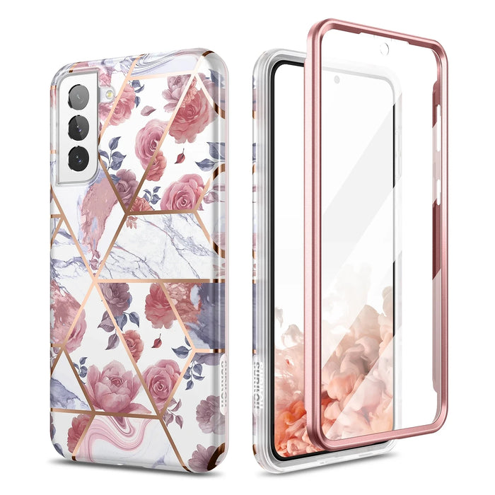 Samsung Galaxy A21S Rugged Case With Screen Protector Shockproof Glitter Marble Cover